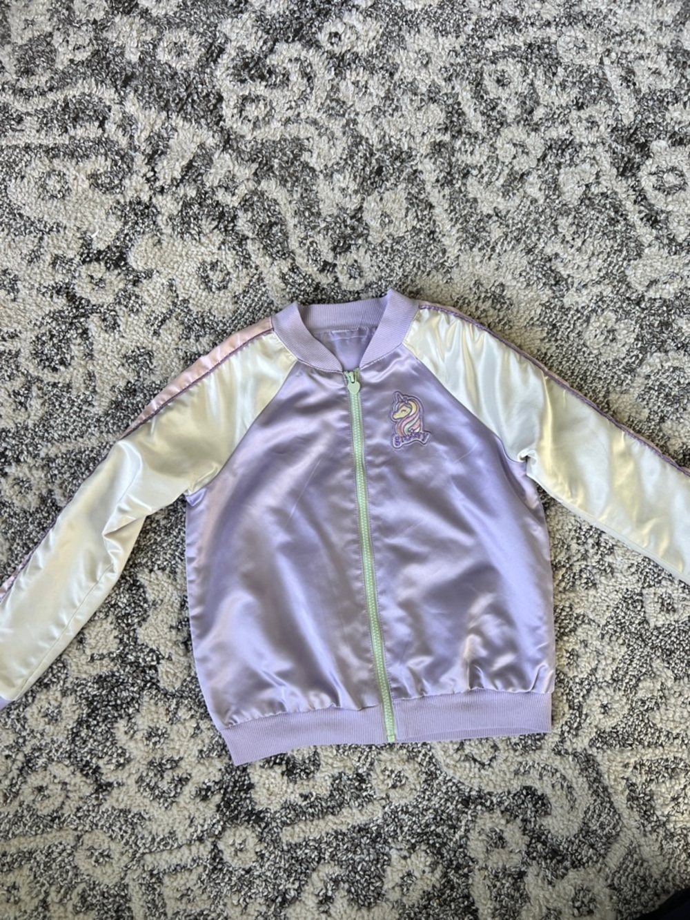 Lilac Satin Unicorn Bomber Jacket